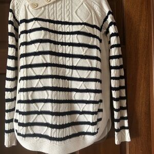 Croft & Barrow White and Blue Cable Knit Turtleneck Sweater